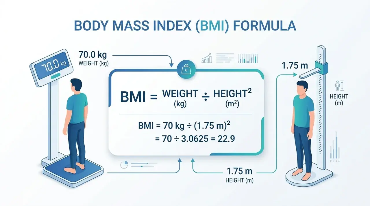 BMI formula showing weight divided by height squared