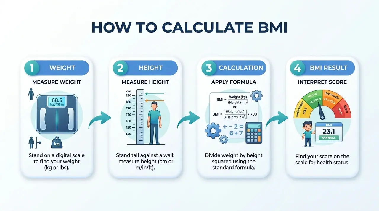 Visual explanation of how BMI is calculated from height and weight