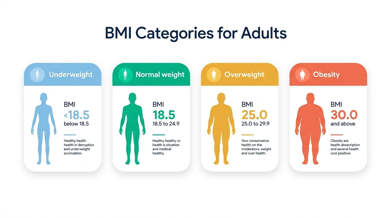 BMI Categories Chart for Adults showing underweight, normal, overweight, and obese ranges